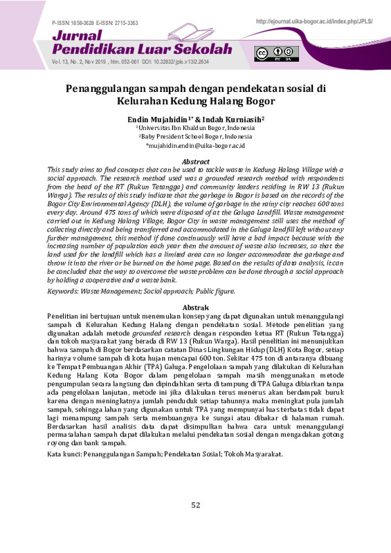 Penanggulangan sampah dengan pendekatan sosial di Kelurahan Kedung Halang Bogor.pdf