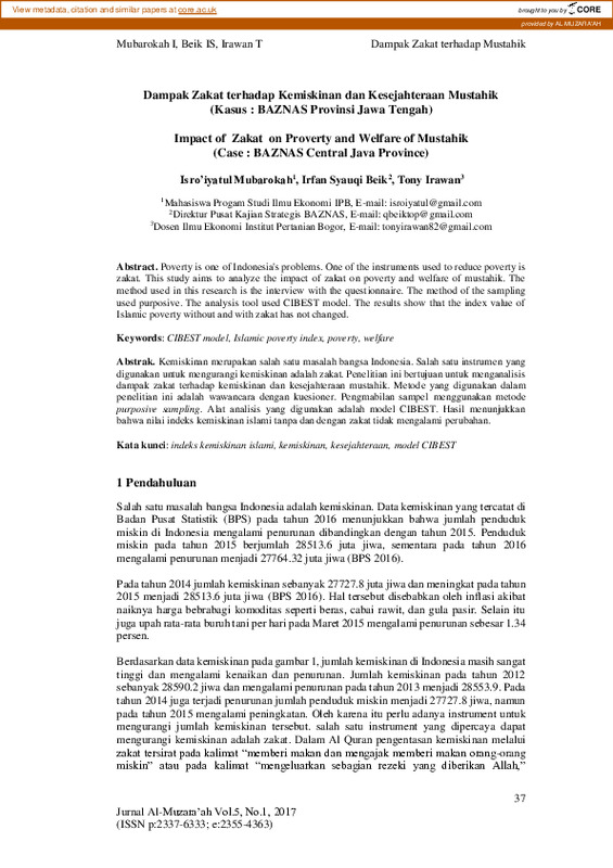 Dampak zakat terhadap kemiskinan dan kesejahteraan mustahik (Kasus BAZNAS provinsi Jawa Tengah).pdf Dampak zakat terhadap kemiskinan dan kesejahteraan mustahik (Kasus BAZNAS provinsi Jawa Tengah).pdf