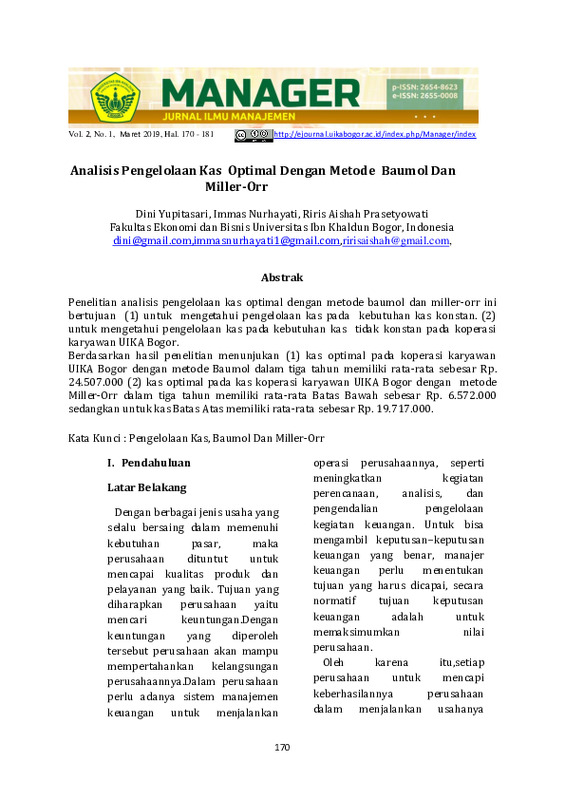 Analisis Pengelolaan Kas Optimal Dengan Metode Baumol Dan Miller-Orr.pdf
