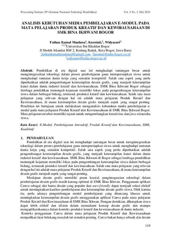 ANALISIS KEBUTUHAN MEDIA PEMBELAJARAN E-MODUL PADA MATA PELAJARAN PRODUK KREATIF DAN KEWIRAUSAHAAN DI SMK BINA IKHWANI BOGOR.pdf ANALISIS KEBUTUHAN MEDIA PEMBELAJARAN E-MODUL PADA MATA PELAJARAN PRODUK KREATIF DAN KEWIRAUSAHAAN DI SMK BINA IKHWANI BOGOR.pdf