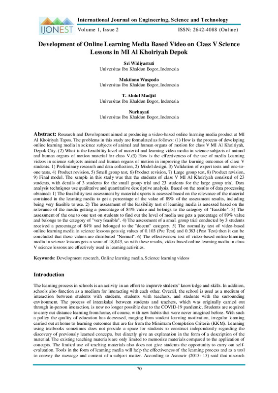 Development of Online Learning Media Based Video on Class V Science Lessons in Mi Al Khoiriyah Depok.pdf