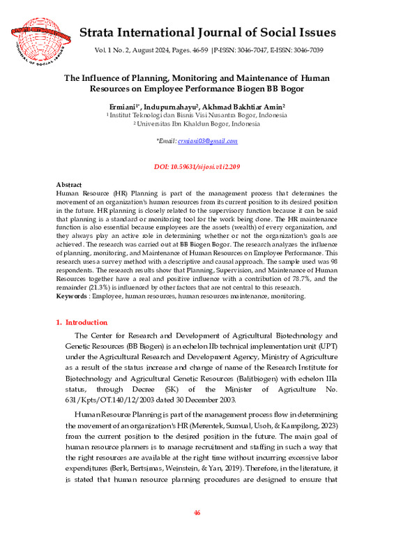 The Influence of Planning, Monitoring and Maintenance of Human Resources on Employee Performance Biogen BB Bogor.pdf The Influence of Planning, Monitoring and Maintenance of Human Resources on Employee Performance Biogen BB Bogor.pdf