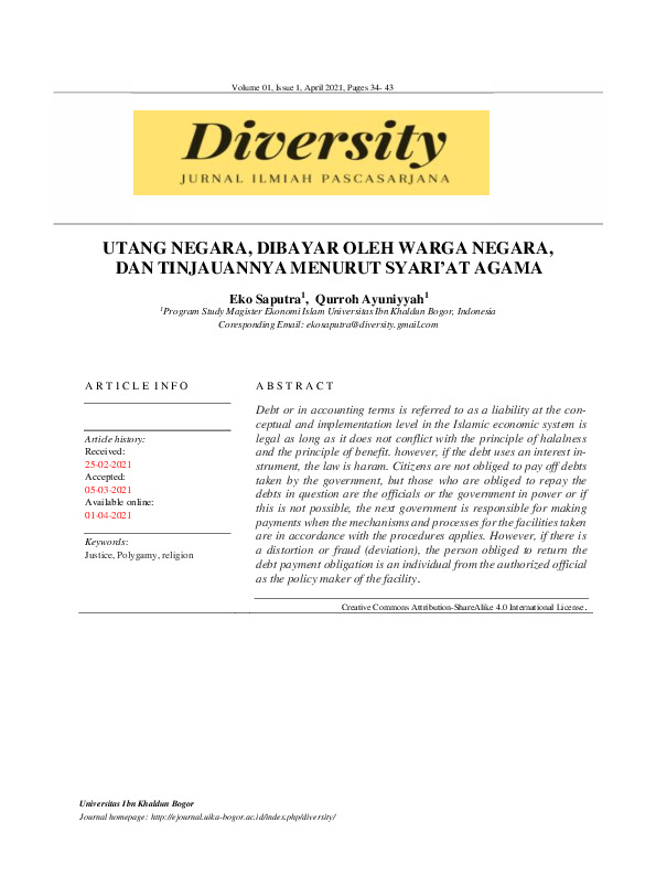 UTANG NEGARA, DIBAYAR OLEH WARGA NEGARA, DAN TINJAUANNYA MENURUT SYARI'AT AGAMA.pdf UTANG NEGARA, DIBAYAR OLEH WARGA NEGARA, DAN TINJAUANNYA MENURUT SYARI'AT AGAMA.pdf