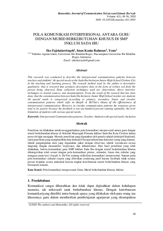 Pola Komunikasi Interpersonal Antara Guru Dengan Murid Berkebutuhan Khusus Di SMP Inklusi Sada Ibu.pdf Pola Komunikasi Interpersonal Antara Guru Dengan Murid Berkebutuhan Khusus Di SMP Inklusi Sada Ibu.pdf