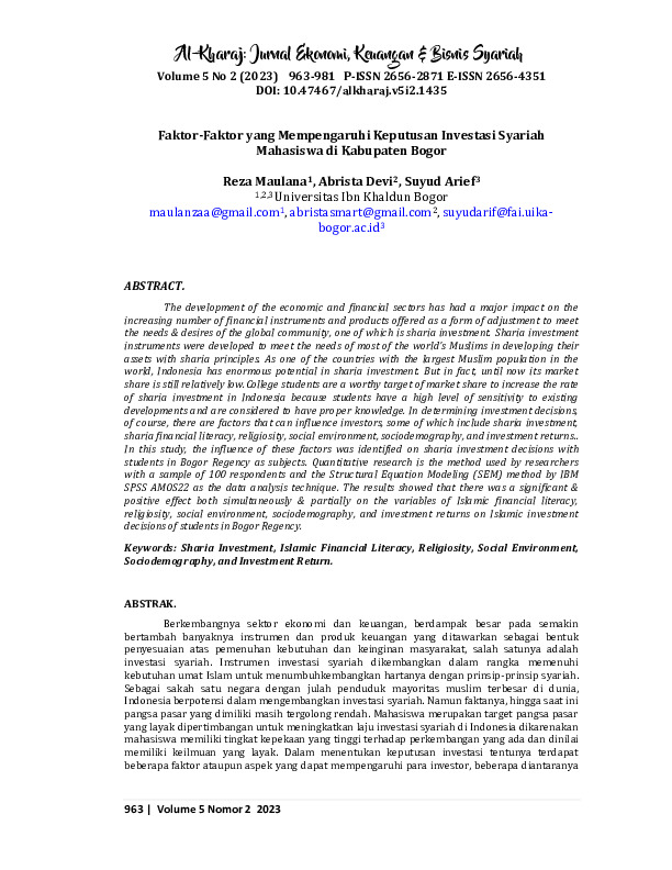 Faktor-Faktor yang Mempengaruhi Keputusan Investasi Syariah Mahasiswa di Kabupaten Bogor.pdf Faktor-Faktor yang Mempengaruhi Keputusan Investasi Syariah Mahasiswa di Kabupaten Bogor.pdf