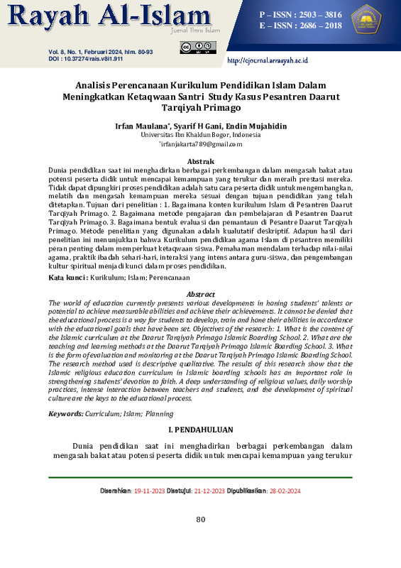 Analisis Perencanaan Kurikulum Pendidikan Islam Dalam Meningkatkan Ketaqwaan Santri Study Kasus Pesantren Daarut Tarqiyah Primago.pdf
