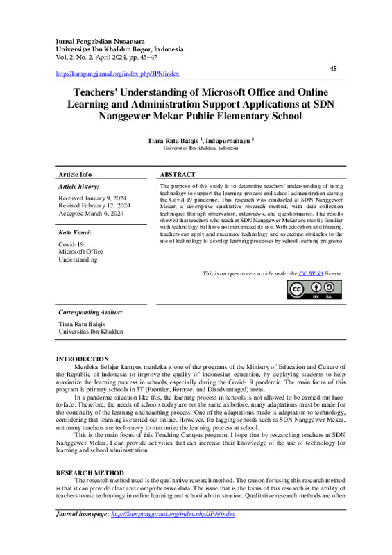 Teachers' Understanding of Microsoft Office and Online Learning and Administration Support Applications at SDN Nanggewer Mekar Public Elementary School.pdf