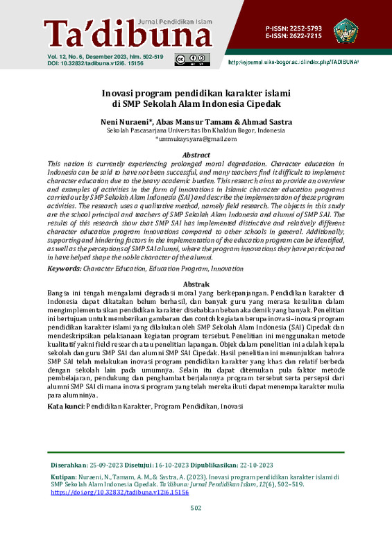 Inovasi program pendidikan karakter islami di SMP Sekolah Alam Indonesia Cipedak.pdf