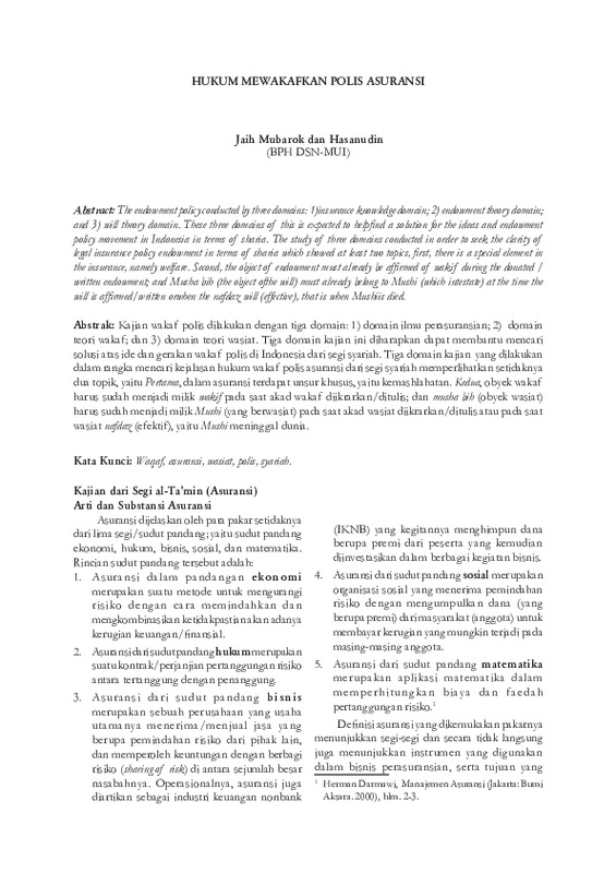 Hukum Mewakafkan Polis Asuransi.pdf Hukum Mewakafkan Polis Asuransi.pdf
