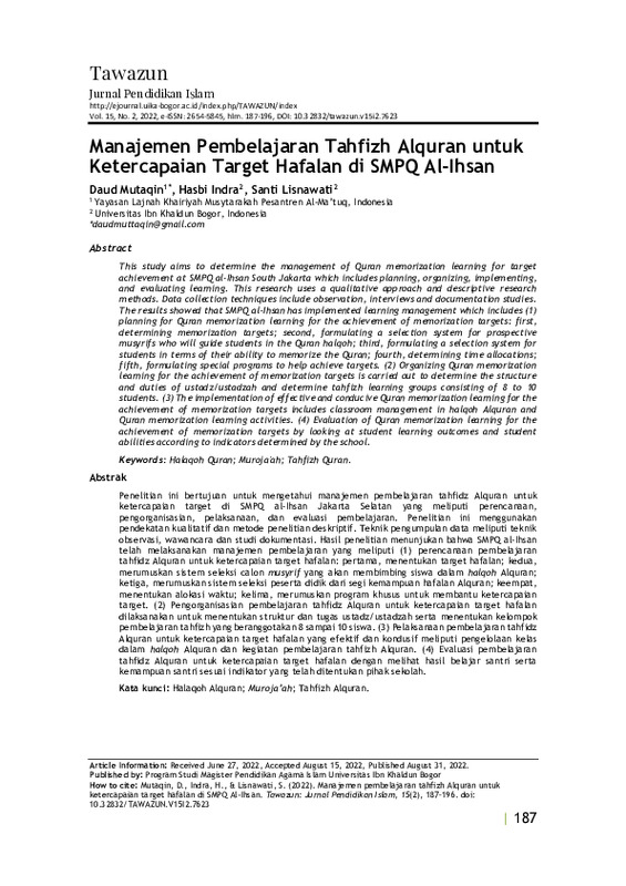 Manajemen pembelajaran tahfizh Alquran untuk ketercapaian target hafalan di SMPQ Al-Ihsan.pdf Manajemen pembelajaran tahfizh Alquran untuk ketercapaian target hafalan di SMPQ Al-Ihsan.pdf
