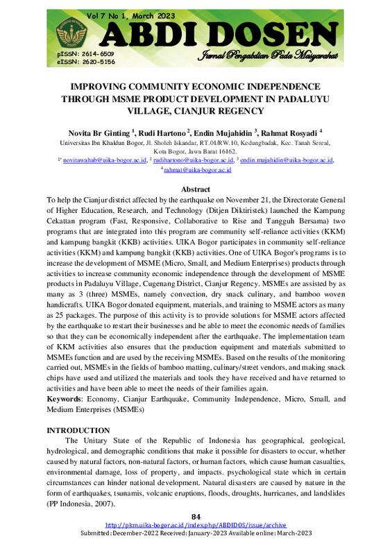 IMPROVING COMMUNITY ECONOMIC INDEPENDENCE THROUGH MSME PRODUCT DEVELOPMENT IN PADALUYU VILLAGE, CIANJUR REGENCY.pdf