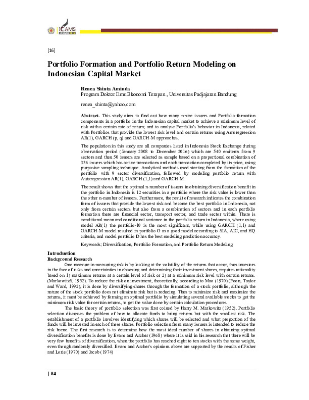 Portfolio Formation and Portfolio Return Modeling on Indonesian Capital Market.pdf
