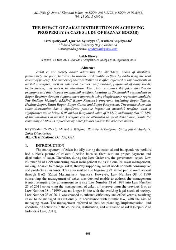 THE IMPACT OF ZAKAT DISTRIBUTION ON ACHIEVING PROSPERITY (A CASE STUDY OF BAZNAS BOGOR).pdf