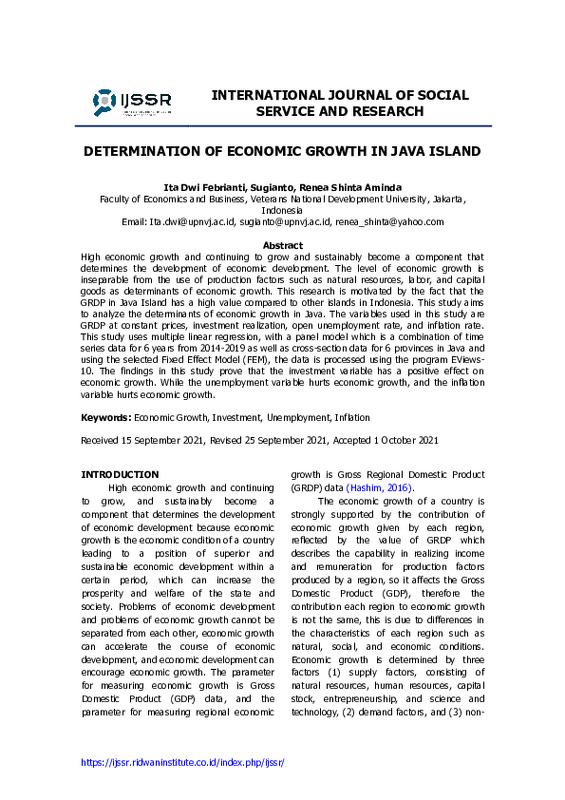 Determination of Economic Growth In Java Island.pdf Determination of Economic Growth In Java Island.pdf