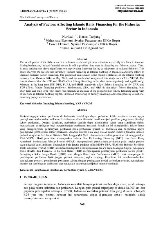 Analysis of factors affecting islamic bank financing for the fisheries sector in Indonesia.pdf
