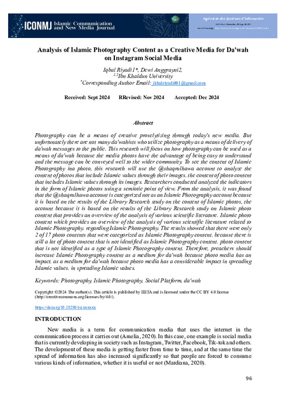 Analysis of Islamic Photography Content as a Creative Media for Da'wah on Instagram Social Media.pdf Analysis of Islamic Photography Content as a Creative Media for Da'wah on Instagram Social Media.pdf