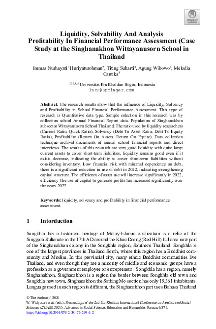 Liquidity, Solvability And Analysis Profitability In Financial Performance Assessment (Case Study at the Singhanakhon Wittayanusorn School in Thailand.pdf Liquidity, Solvability And Analysis Profitability In Financial Performance Assessment (Case Study at the Singhanakhon Wittayanusorn School in Thailand.pdf