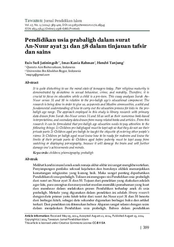 Pendidikan usia prabaligh dalam surat An-Nuur ayat 31 dan 58 dalam tinjauan tafsir dan sains.pdf