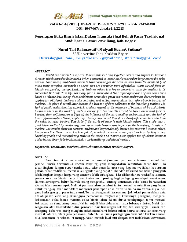 Penerapan Etika Bisnis Islam Dalam Transaksi Jual Beli di Pasar Tradisional (Studi Kasus Pasar Leuwiliang, Kab. Bogor).pdf
