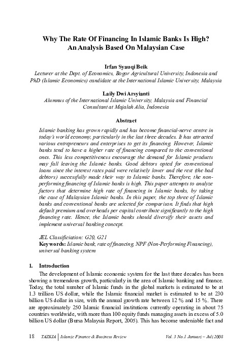 Why the rate of financing in Islamic banks is high An analysis based on Malaysian case.pdf Why the rate of financing in Islamic banks is high An analysis based on Malaysian case.pdf