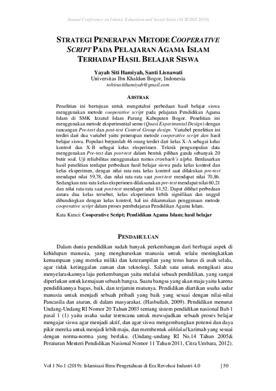 Strategi Penerapan Metode Cooperative Script Pada Pelajaran Agama Islam Terhadap Hasil Belajar Siswa.pdf Strategi Penerapan Metode Cooperative Script Pada Pelajaran Agama Islam Terhadap Hasil Belajar Siswa.pdf