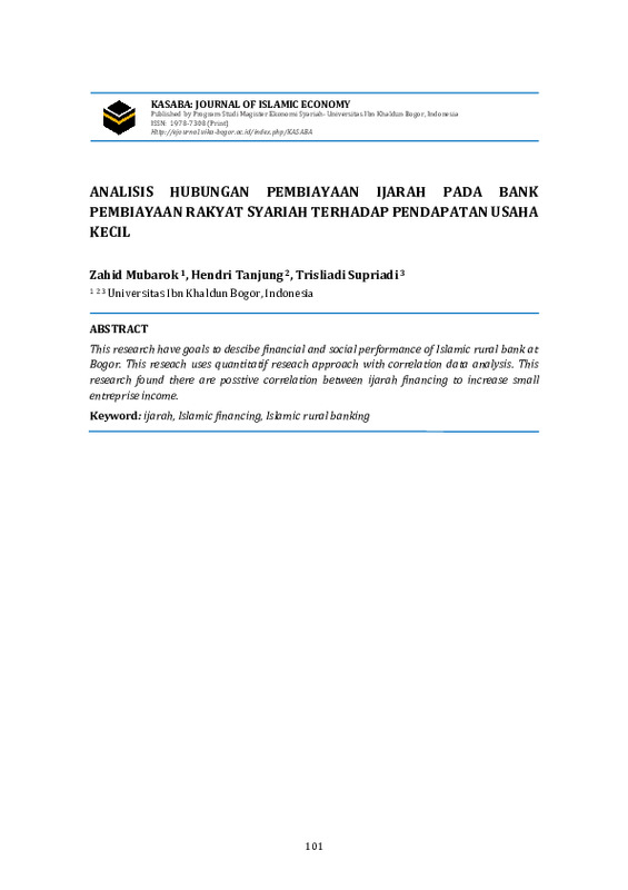 Analisis Hubungan Pembiayaan Ijarah Pada Bank Pembiayaan Rakyat Syariah Terhadap Pendapatan Usaha Kecil.pdf