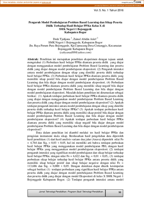 Pengaruh Model Pembelajaran Problem Based Learning dan Sikap Peserta Didik Terhadap Hasil Belajar PPKn Kelas X di SMK Negeri 1 Bojonggede Kabupaten Bogor.pdf