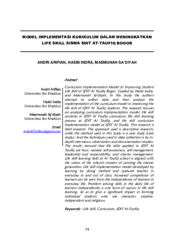 Model Implementasi Kurikulum Dalam Meningkatkan Life Skill Siswa Sdit At-Taufiq Bogor.pdf Model Implementasi Kurikulum Dalam Meningkatkan Life Skill Siswa Sdit At-Taufiq Bogor.pdf