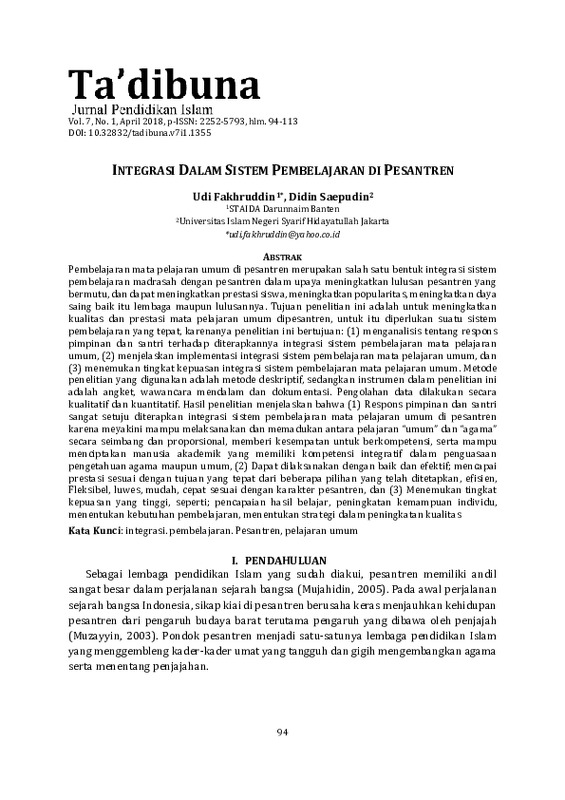 Integrasi dalam Sistem Pembelajaran di Pesantren.pdf Integrasi dalam Sistem Pembelajaran di Pesantren.pdf