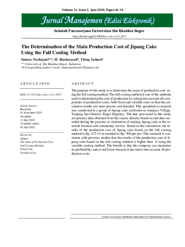 The Determination of the Main Production Cost of Jipang Cake Using the Full Costing Method.pdf The Determination of the Main Production Cost of Jipang Cake Using the Full Costing Method.pdf