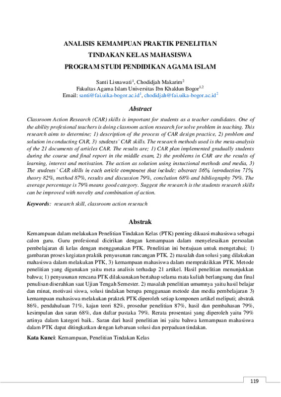 Analisis Kemampuan Praktik Penelitian Tindakan Kelas Mahasiswa Program Studi Pendidikan Agama Islam.pdf