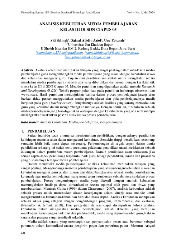 ANALISIS KEBUTUHAN MEDIA PEMBELAJARAN KELAS III DI SDN CIAPUS 05.pdf ANALISIS KEBUTUHAN MEDIA PEMBELAJARAN KELAS III DI SDN CIAPUS 05.pdf