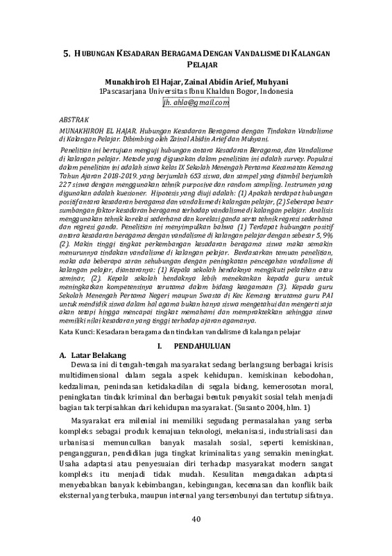 HUBUNGAN KESADARAN BERAGAMA DENGAN VANDALISME DI KALANGAN PELAJAR.pdf HUBUNGAN KESADARAN BERAGAMA DENGAN VANDALISME DI KALANGAN PELAJAR.pdf