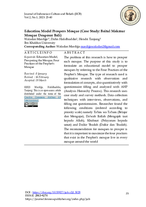 Education Model Prospers Mosque (Case Study Baitul Makmur Mosque Denpasar Bali).pdf