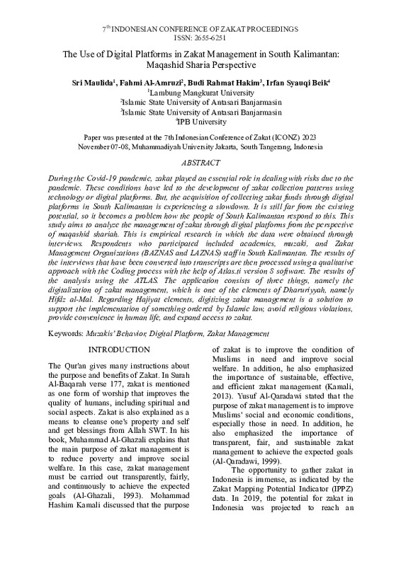The Use of Digital Platforms in Zakat Management in South Kalimantan Maqashid Sharia Perspective.pdf
