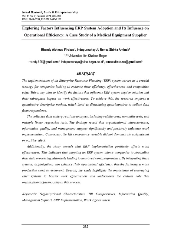 Exploring Factors Influencing ERP System Adoption and Its Influence on Operational Efficiency A Case Study of a Medical Equipment Supplier.pdf Exploring Factors Influencing ERP System Adoption and Its Influence on Operational Efficiency A Case Study of a Medical Equipment Supplier.pdf