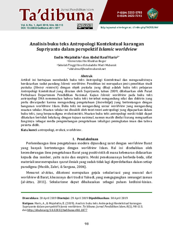 Analisis buku teks Antropologi Kontekstual karangan Supriyanto dalam perspektif Islamic worldview.pdf