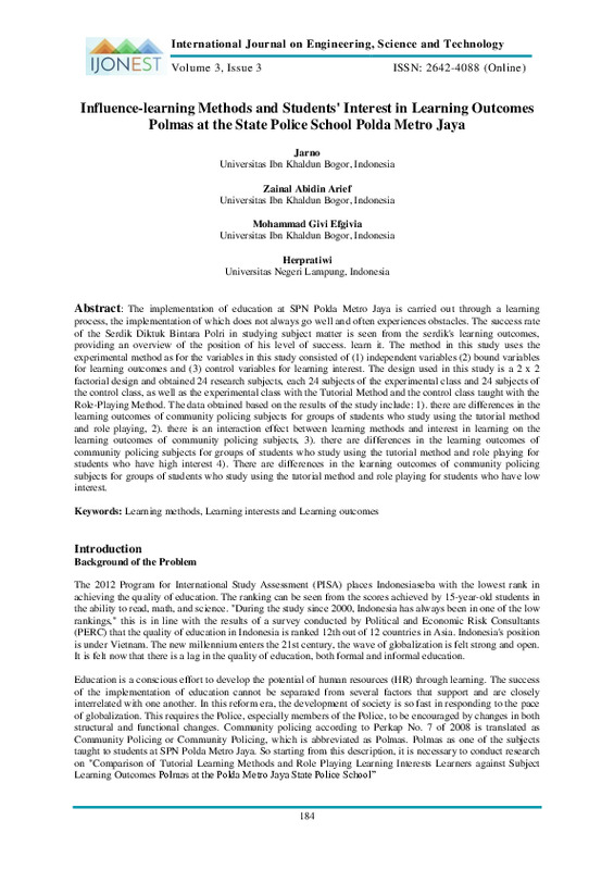 Influence-learning Methods and Students' Interest in Learning Outcomes Polmas at the State Police School Polda Metro Jaya.pdf Influence-learning Methods and Students' Interest in Learning Outcomes Polmas at the State Police School Polda Metro Jaya.pdf