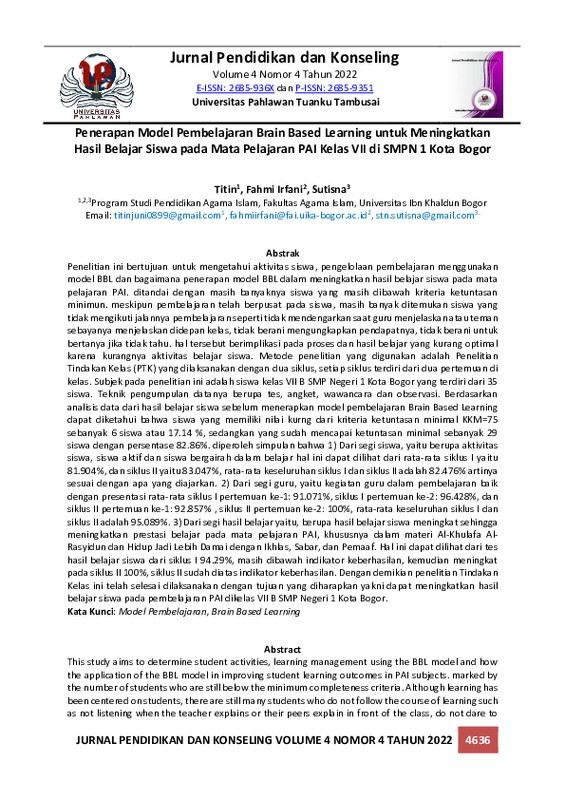 Penerapan Model Pembelajaran Brain Based Learning untuk Meningkatkan Hasil Belajar Siswa pada Mata Pelajaran PAI Kelas VII di SMPN 1 Kota Bogor.pdf