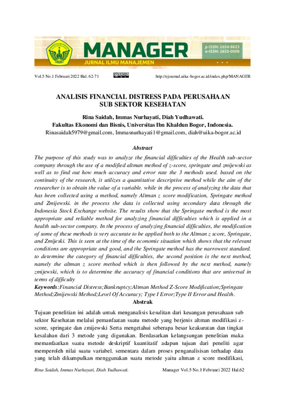 ANALISIS FINANCIAL DISTRESS PADA PERUSAHAAN SUB SEKTOR KESEHATAN.pdf ANALISIS FINANCIAL DISTRESS PADA PERUSAHAAN SUB SEKTOR KESEHATAN.pdf