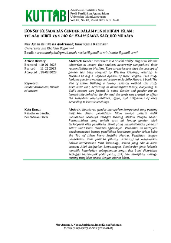 Konsep Kesadaran Gender Dalam Pendidikan Islam Telaah Buku The Tao Of Islam Karya Sachiko Murata.pdf Konsep Kesadaran Gender Dalam Pendidikan Islam Telaah Buku The Tao Of Islam Karya Sachiko Murata.pdf