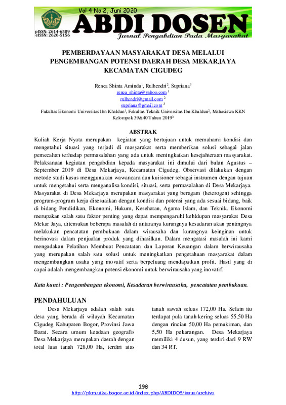 Pemberdayaan masyarakat desa melalui pengembangan potensi daerah desa mekarjaya kecamatan cigudeg.pdf