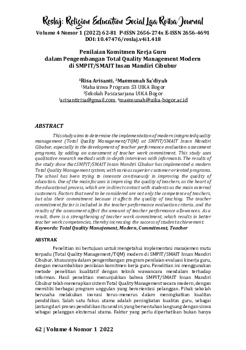 Penilaian Komitmen Kerja Guru Dalam Pengembangan Total Quality Management Modern di SMPIT SMAIT Insan Mandiri Cibubur.pdf Penilaian Komitmen Kerja Guru Dalam Pengembangan Total Quality Management Modern di SMPIT SMAIT Insan Mandiri Cibubur.pdf