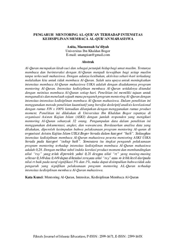 Pengaruh Mentoring Al-Qur’an Terhadap Intensitas Kedisiplinan Membaca Al-Qur’an Mahasiswa.pdf Pengaruh Mentoring Al-Qur’an Terhadap Intensitas Kedisiplinan Membaca Al-Qur’an Mahasiswa.pdf