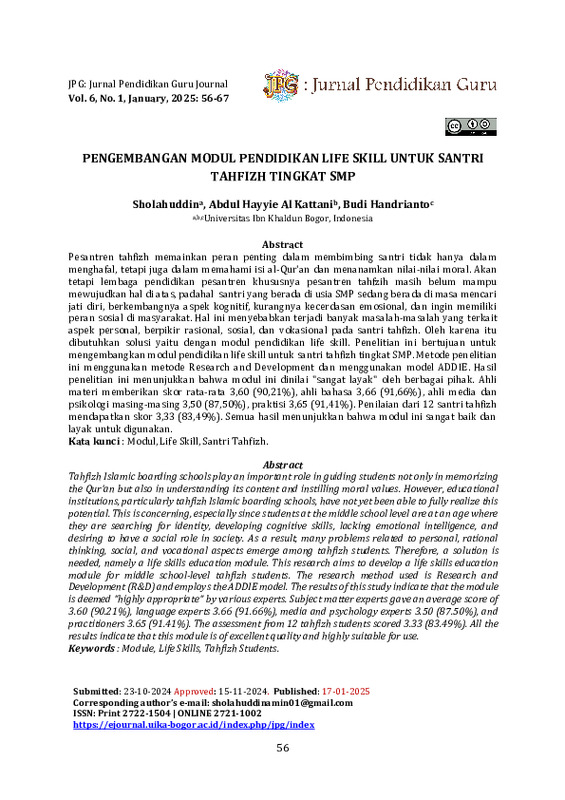 PENGEMBANGAN MODUL PENDIDIKAN LIFE SKILL UNTUK SANTRI TAHFIZH TINGKAT SMP.pdf PENGEMBANGAN MODUL PENDIDIKAN LIFE SKILL UNTUK SANTRI TAHFIZH TINGKAT SMP.pdf