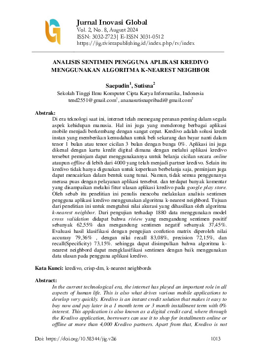 Analisis Sentimen Pengguna Aplikasi Kredivo Menggunakan Algoritma K-Nearest Neighbor.pdf