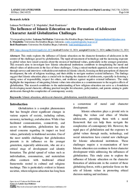The Influence of Islamic Education on the Formation of Adolescent Character Amid Globalization Challenges.pdf The Influence of Islamic Education on the Formation of Adolescent Character Amid Globalization Challenges.pdf