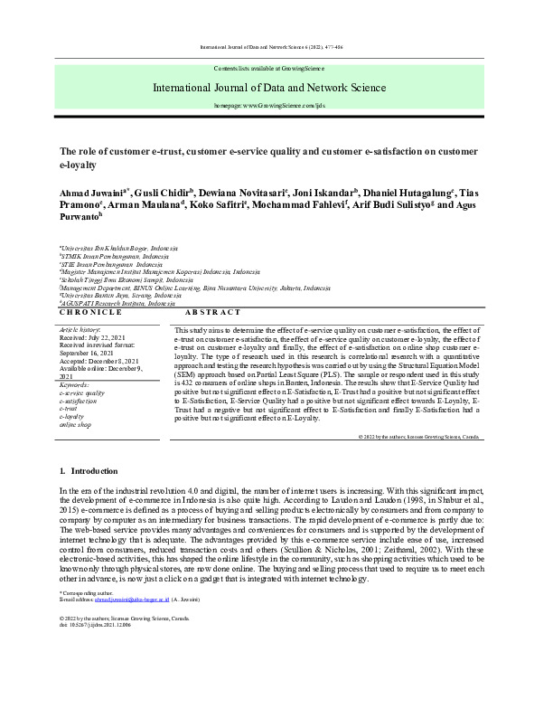 The role of customer e-trust, customer e-service quality and customer e-satisfaction on customer e-loyalty.pdf
