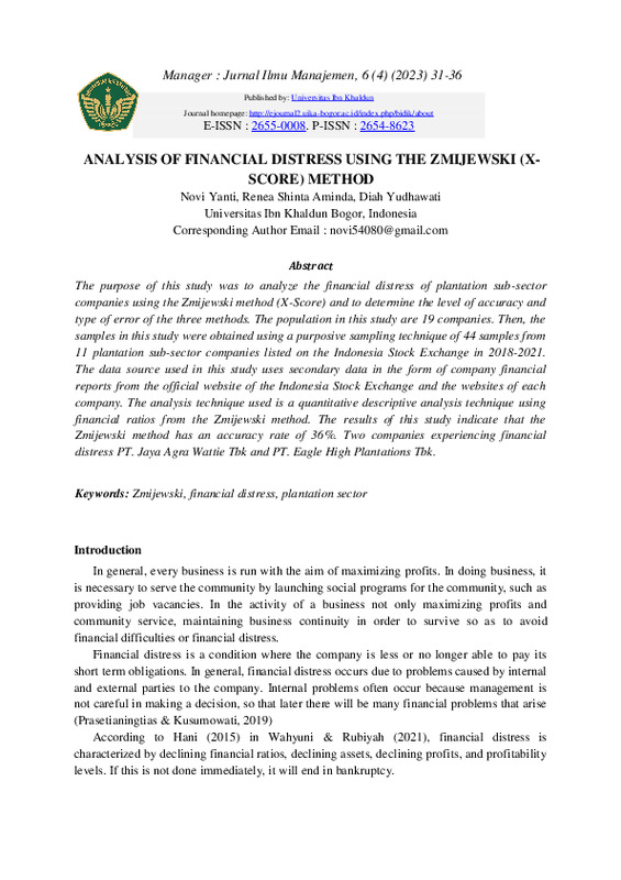 ANALYSIS OF FINANCIAL DISTRESS USING THE ZMIJEWSKI (X-SCORE) METHOD.pdf