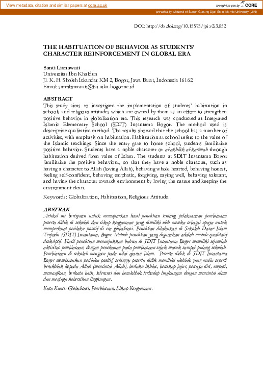 The habituation of behavior as students’ character reinforcement in global era.pdf The habituation of behavior as students’ character reinforcement in global era.pdf